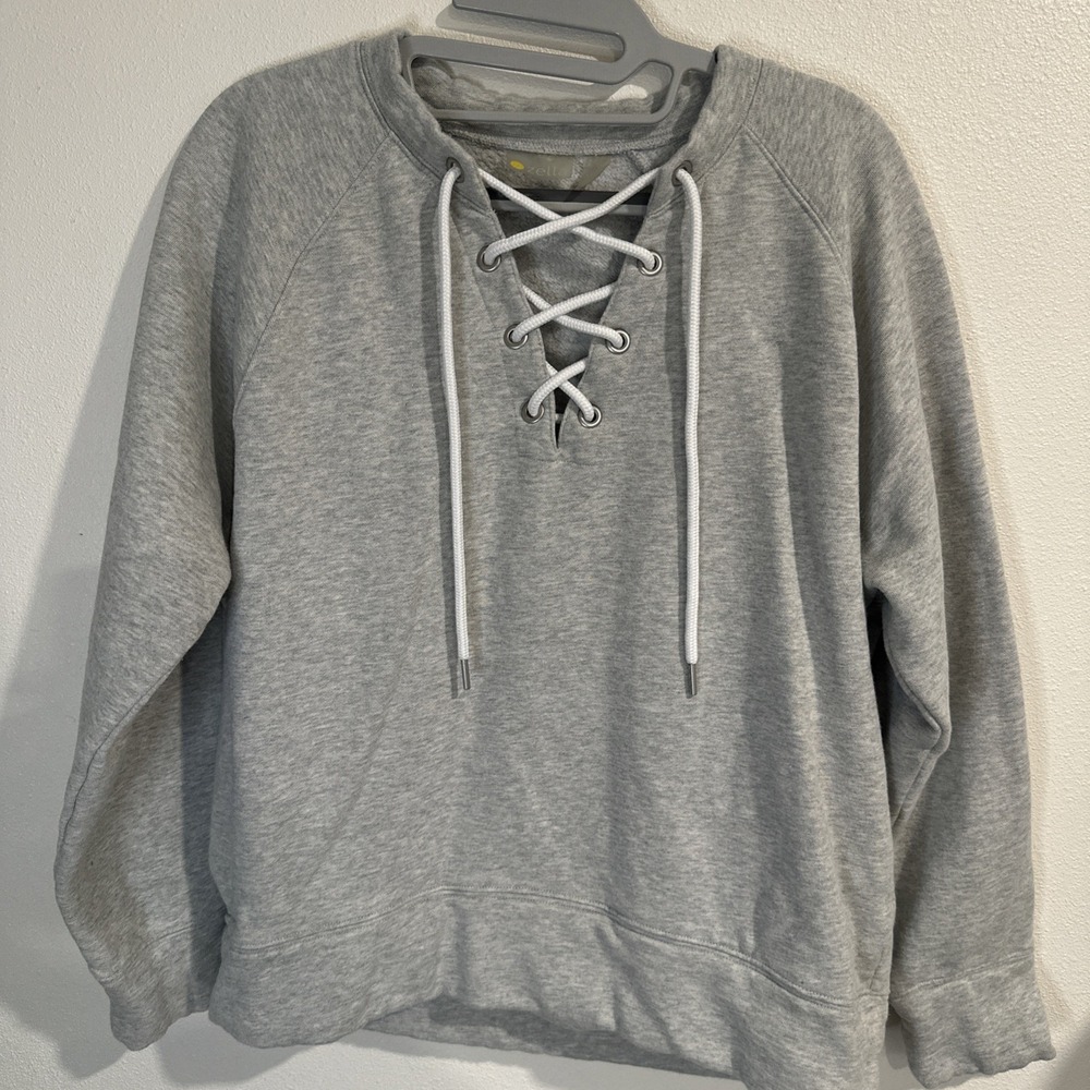 Zella Lace Up size M Pull Over Gray/white‎